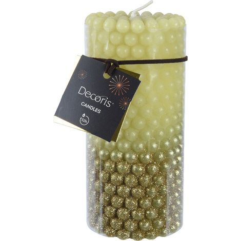Candela decorativa in cera rigata con Glitter color oro e verde pistacchio -Piccolo (1/2)