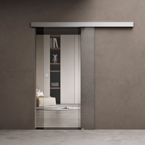 doporro Porte Coulissante en Verre 102,5cm x 205cm Verre de Sécurité Transparent Poignée Ronde Distance au Mur de 15mm avec Amortisseur Amalfi 19