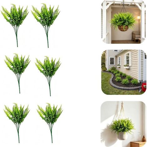 Fougères artificielles lot de 6 - plantes décoratives sans entretien pour balcon et mariages, vert, 34 cm (1/5)