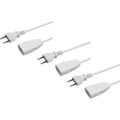 Meister Euro-Verlängerung - 3 Stück - 3 m Kabel - weiß - Kunststoffleitung - IP20 Innenbereich - Ideal für Lampen & Lichterketten / Verlängerungskabel / Euro-Stecker / Euro-Kupplung / 7431310 (1/2)