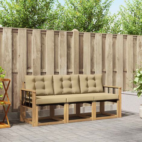 vidaXL Outdoor-Sofagarnitur mit Kissen 3 pcs Weiß und Beige (1/5)