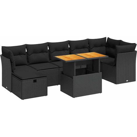 Set sofás jardín y cojines 8 pzas ratán sintético acacia negro vidaXL (1/5)