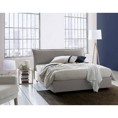 Dmora - Cama matrimonial Dbianc, Cama contenedor con funda extraíble con cabecero tapizado y estructura de cama, 100% Made in Italy, con colchón de 160x190 cm incluido, Gris (1/5)