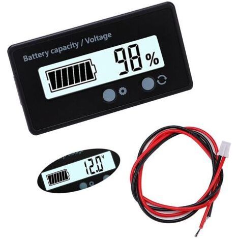 DC Battery Meter, Battery Capacity Voltmeter Monitor, Lead Acid Battery Indicator, DC 12V 24V 36V 48V LCD Display (White) (1/5)