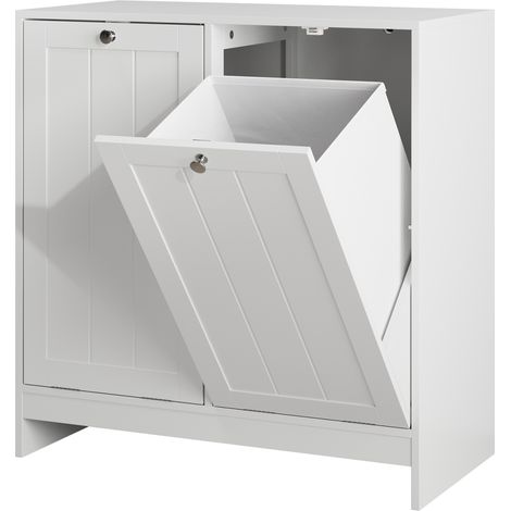 Armario para ropa sucia con 2 cestos extraíbles, blanco, 66 x 33 x 68 cm, HOMVRA (1/5)