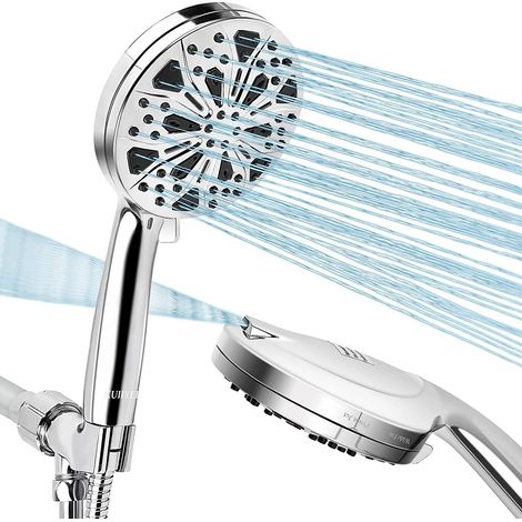 Pommeau de douche CIICII 10 modes, haute pression et économie d'eau, pour salle de bain (flexible de douche de 1,5 m, buse anti-obstruction), 2 jets puissants intégrés pour le lavage. (1/5)