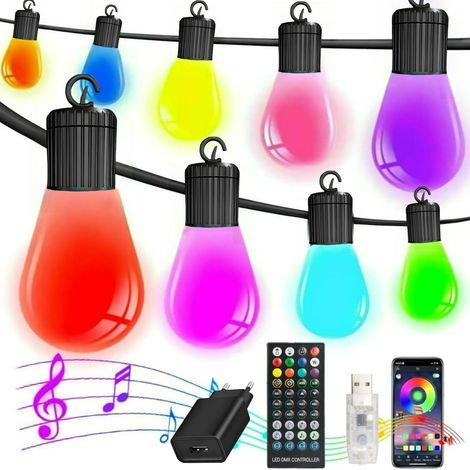 15 m LED-Lichterkette – 20 RGB S14-Lampen – IP65 wasserdicht – App- und Fernbedienungssteuerung – Mehrfarbig (1/5)