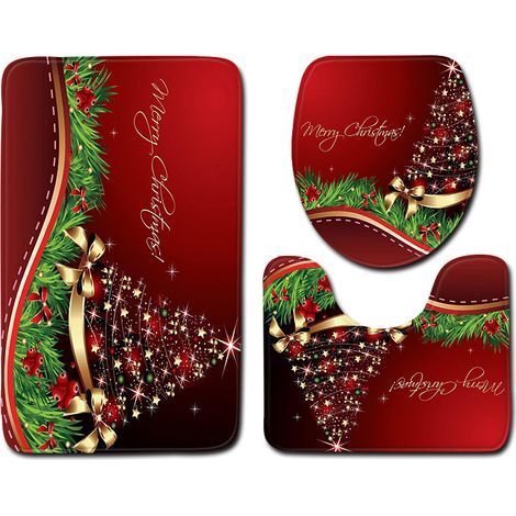 Tapis contour WC Lot de 3 tapis de salle de bain antidérapants avec imprimé Père Noël - Super absorption d'eau - Tapis de bain doux pour salle de bain, chambre à coucher, cuisine, toilettes et baignoi (1/5)