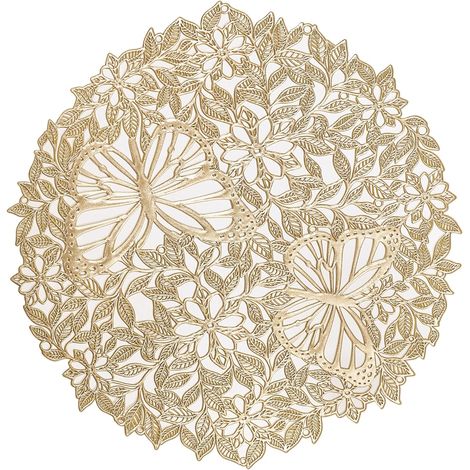 12 PCS Sets de Table Ronds, Sets de Table de Noël en Feuilles de Papillon Doré, Sets de Table Antidérapants Et Isolants (1/5)