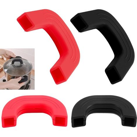 4 Pièces Poignées de Casserole en Silicone - Support de Poignée Chaude - Résistantes à La Chaleur - Protection Anti Brûlure pour Poêles, Wok et Marmite (1/5)