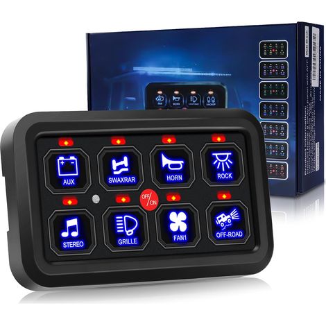 Panneau de commutation 8 voies, panneau de commande marin 12 V/24 V avec 7 couleurs 60 A, 600 W/12 V, 1 200 W/24 V, pour voiture, camion, bateau, jeep, yacht, camping-car (1/5)
