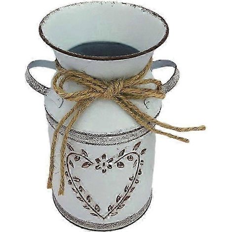 Vase à fleurs rustique en métal style ferme vintage shabby chic bidon galvanisé pichet seau français porte-fleurs pour magasin ou bureau (1/3)