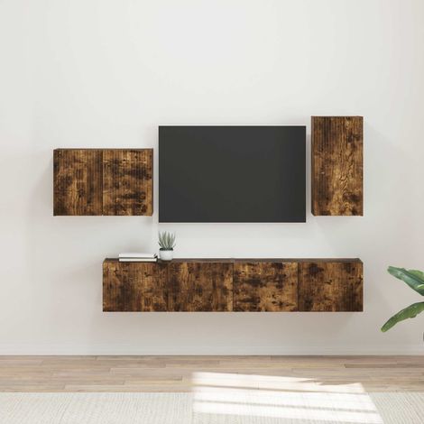 TV-Wandregal-Set 4 pcs Geräucherte Eiche Holzwerkstoff