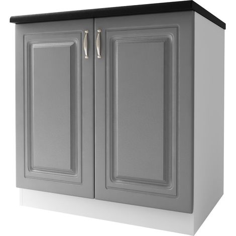 Tendencio – Meuble bas de cuisine 80 cm – 2 portes – 1 étagère – Mélaminé gris – Élément modulable pour agencement personnalisé