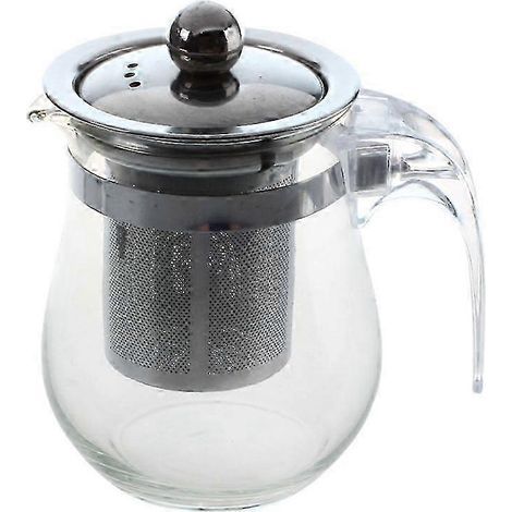 Hitzebeständige, klare Glas-Teekanne 2025, 350 ml, mit Edelstahl-Teesieb und floralem Muster. (1/5)