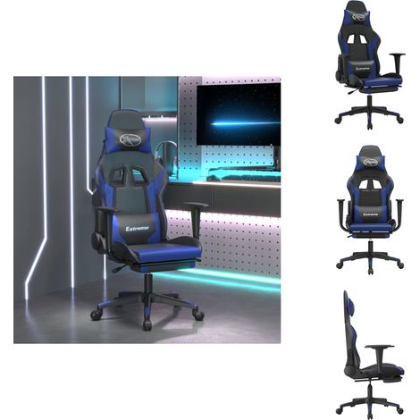 Gaming-Stuhl mit Fußstütze Schwarz und Blau Kunstleder - Gaming-Stuhl - Gamer Chair - Bürostuh - PC-Chair - Ergonomischer Stuhl (1/5)