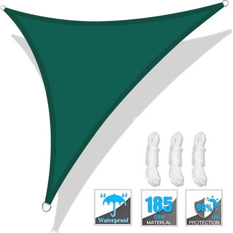 (Vert, 500x500x500CM) Voile d'ombrage triangulaire, protection UV, adaptée aux patios, jardins et cours extérieures. (1/5)
