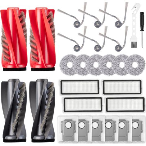 28 Stück Zubehörset für Roborock Qrevo Curv/Qrevo Edge Staubsauger Roboter, Ersatzubehör 4 Hauptbürste 6 Staubbeutel 6 Wischpad 4 Filter 6 Seitenbürste 1 Reinigungsbürste 1 Schraubendreher (1/5)
