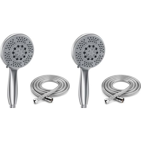 Pommeau de douche avec flexible de 1,5 mètre - Pommeau de douche haute pression réglable - Matériau ABS chromé - Poignée ergonomique et buse autonettoyante en silicone - Grand pommeau de douche (1/5)