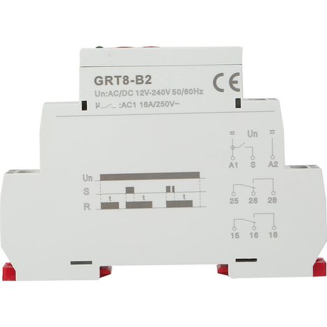 Relais temporisé GRT8-B2 Mini à fonction unique, montage sur rail DIN, 12 V-240 V CA/CC (1/5)