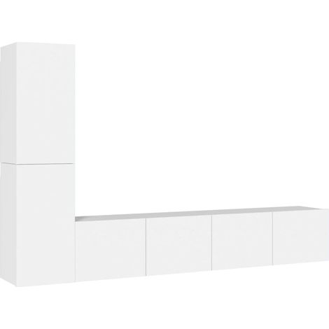 Conjunto de muebles mueble aparador TV televisión salón dormitorio salón 4 piezas madera contrachapada blanco 020024682