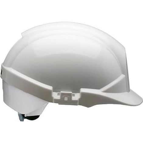 Casque de sécurité blanc à visière complète avec bande réfléchissante argentée (1/5)