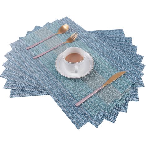 Lot de 6 sous-verres lavables en PVC, antidérapants et résistants à la chaleur, bleus, 30 x 45 cm (1/5)