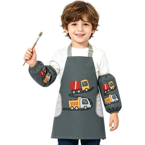 Grembiule per bambini: grembiule per bambini regolabile e impermeabile con maniche, grembiule da cucina per bambini con tasche per bambini e bambine per cucinare, cuocere al forno, (1/5)