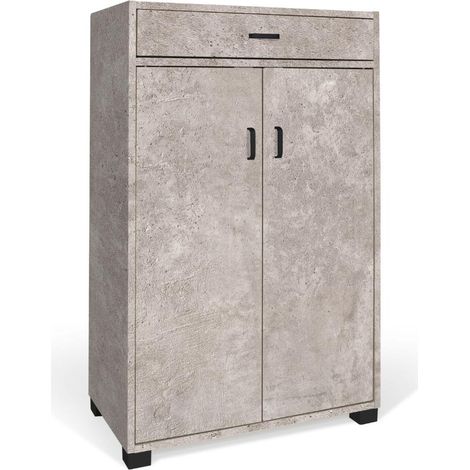 Scarpiera 4 Ripiani con 2 Ante + Cassetto Mobile Multiuso in Legno 63x33x95H cm Cemento 105 Colore Cemento (1/5)