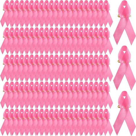 Lot de 500 badges Octobre Rose avec ruban rose, pin’s de sensibilisation au cancer du sein, accessoires pour campagnes et actions caritatives (1/5)