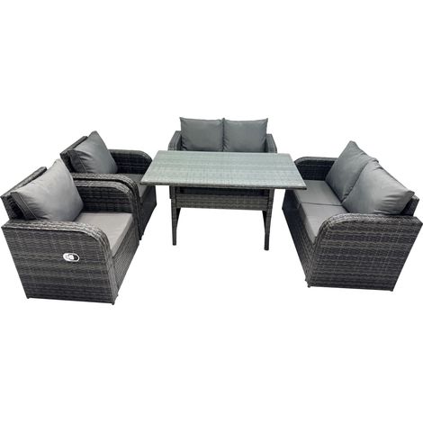 Fimous 6 places Gris foncé Ensemble de meubles de jardin en rotin  Fauteuil Inclinable canapé deux places Table à manger rectangulaire (1/5)