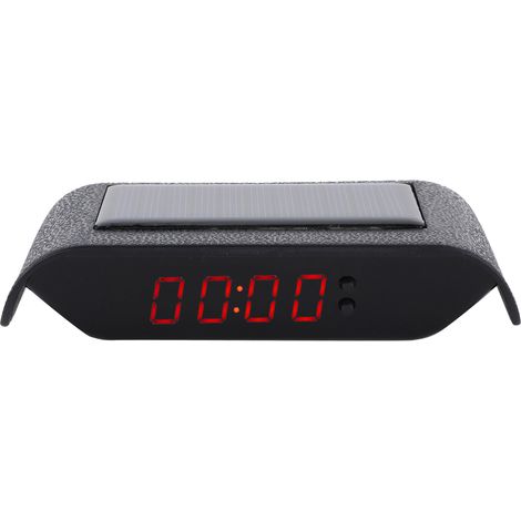Horloge numérique de voiture, alimentée à l'énergie solaire, avec écran LCD affichant l'heure, la date et la température, sans câblage requis, comprend une lumière rouge. (1/5)