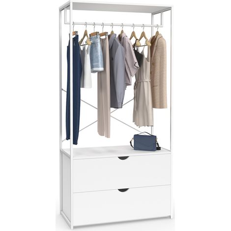 Garderobenschrank mit 2 Schubladen B. 80 cm BROOKLYN weißes Holz und weißes Metall