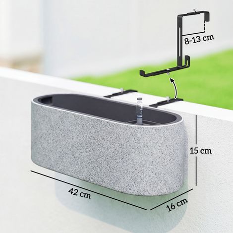 Lot de 2 pots/jardinières suspendus avec trou de drainage et crochet, 42 x 16 x 15 cm, gris clair (1/5)