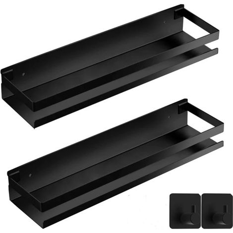 Etagere Douche sans Percage Salle Bain Étagère Etageres Murale 30cm lot de 2 Acier Inoxydable Noir (1/4)