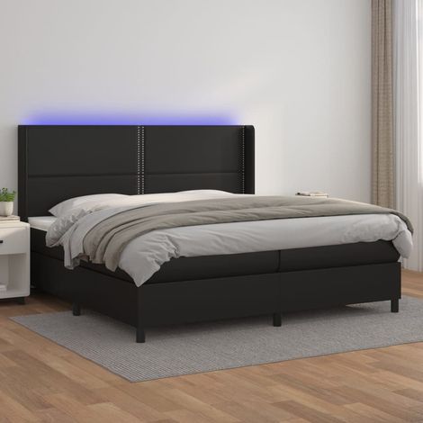 Sommier tapissier avec matelas et LED - Sommier pour Adulte et Enfant - Noir 200x200cm Similicuir BV124815 - BonneVie (1/5)
