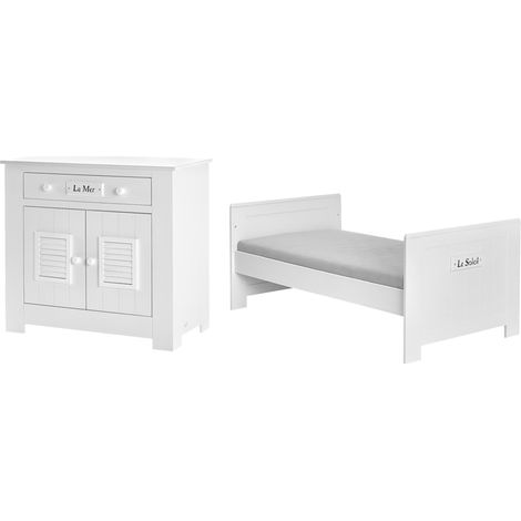 Lit bébé évolutif et Commode à langer Pinio Marsylia MDF Blanc