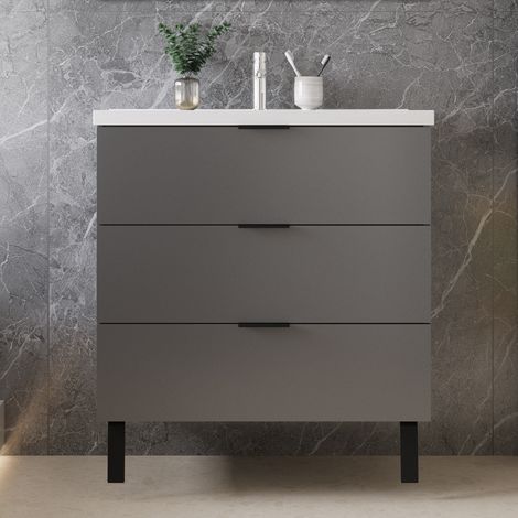 AICA 800mm Bathroom Vanity Unit with Basin Sink Storage Furniture Freestanding Matt Grey (1/5)