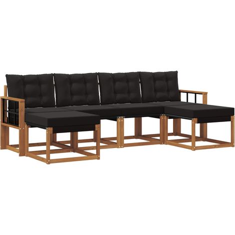 Set di divani da esterno con cuscino 6 pz Salotto da Giardino Naturale e Nero (1/5)