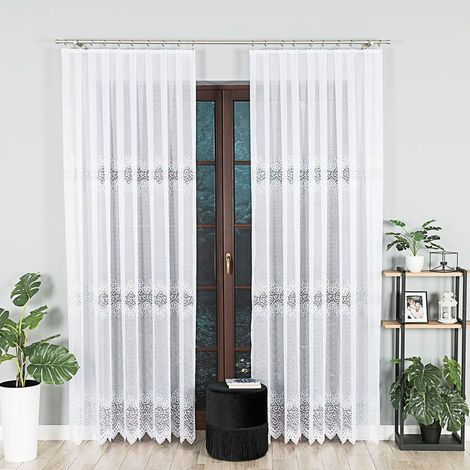 Violetta - Tenda jacquard pronta all'uso con orlo dritto - 200x250 cm - bianca (1/5)