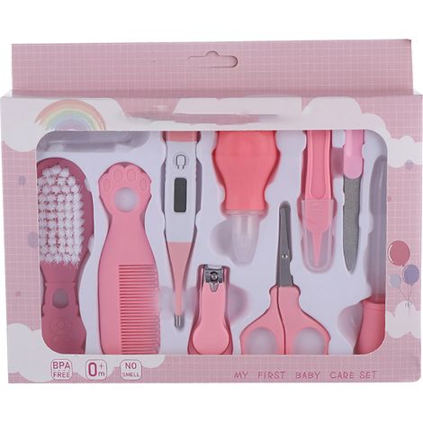 Kit de soins bébé 10 pièces, trousse portable multifonction coupe-ongles nouveau-né sécurité rose (1/5)