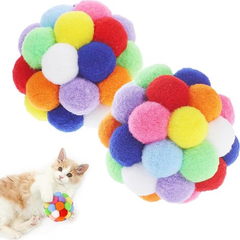 Lot de 9 balles en peluche colorées pour chat jouet interactif doux et rebondissant pour animaux (1/5)