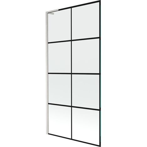 Mexen Next L paratia per vasca da bagno a 1 anta 90 x 150 cm, griglia nera, nichel spazzolato - 895-090-000-03-77-97 (1/5)
