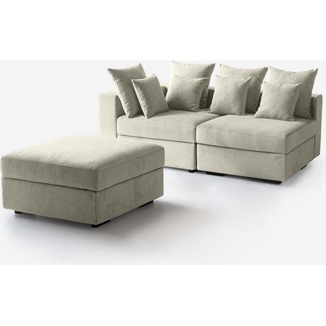 Canapé modulable avec coussins et pouf déhoussable Made in Italy Cortina G SX - Beige