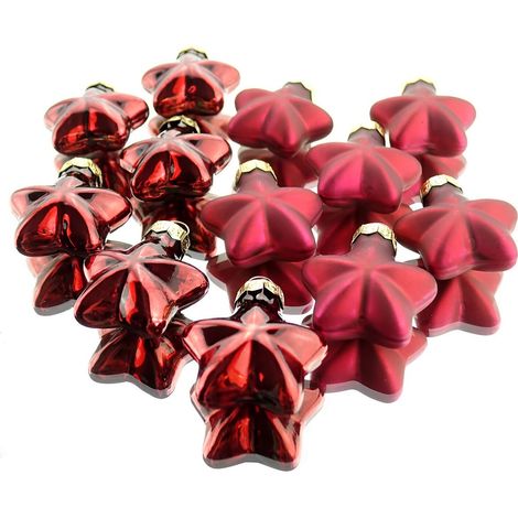 Weihnachtsanhänger Mini-Sterne Ox Blood dunkelrot Ø 4 cm aus Glas - 12er Set (1/2)