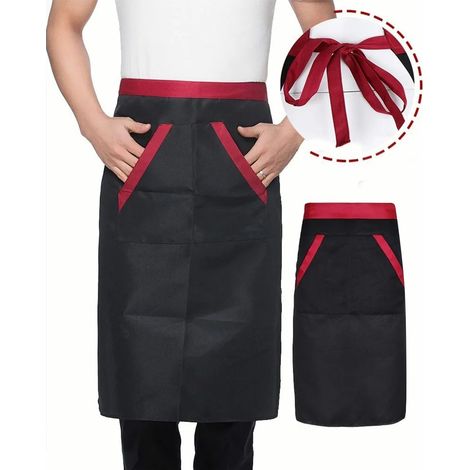 Kochschürze, schmutzabweisend, atmungsaktiv, mit dickem Polster, Herren-Halbschürze mit 2 Taschen zum Kochen, Grillen, Putzen und Backen (1/5)