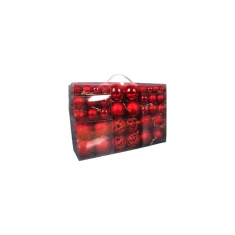 Weihnachtskugeln 3–6 cm, 100er-Packung in einer PVC-Box, glänzende und matte rosa Kugeln mit ausgestanzten Motiven zur Dekoration des Weihnachtsbaums – (Rot) – Crezuo