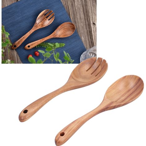 2 pièces Cuillère et Fourchette en Bois pour Cuisine Maison École Bureau Fête (1/5)