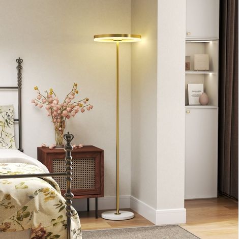 Stehlampe LED dimmbar mit 3 Lichtfarben, Fußschalter, Metallständer und Acrylschirm, Gold HAVRYA (1/4)