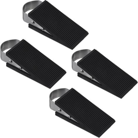 Tope de puerta, juego de 4, goma y acero inoxidable, antideslizante, alto x ancho: aprox. 3 x 5 x 12,5 cm, negro. (1/5)